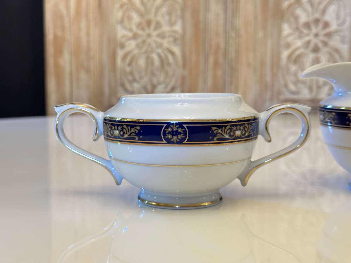 Exquisite ROYAL AVON Impero Blue Sugar & Creamer Set