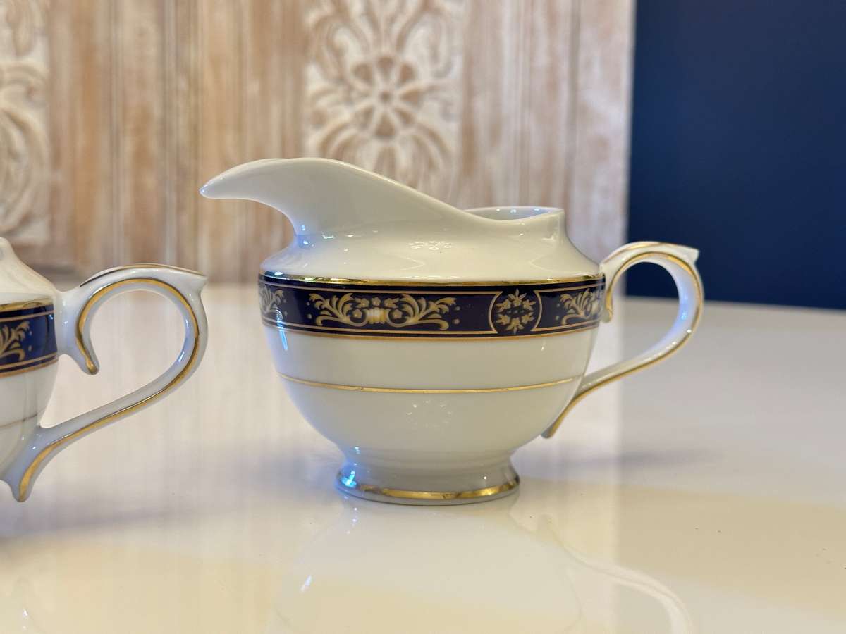 Exquisite ROYAL AVON Impero Blue Sugar & Creamer Set