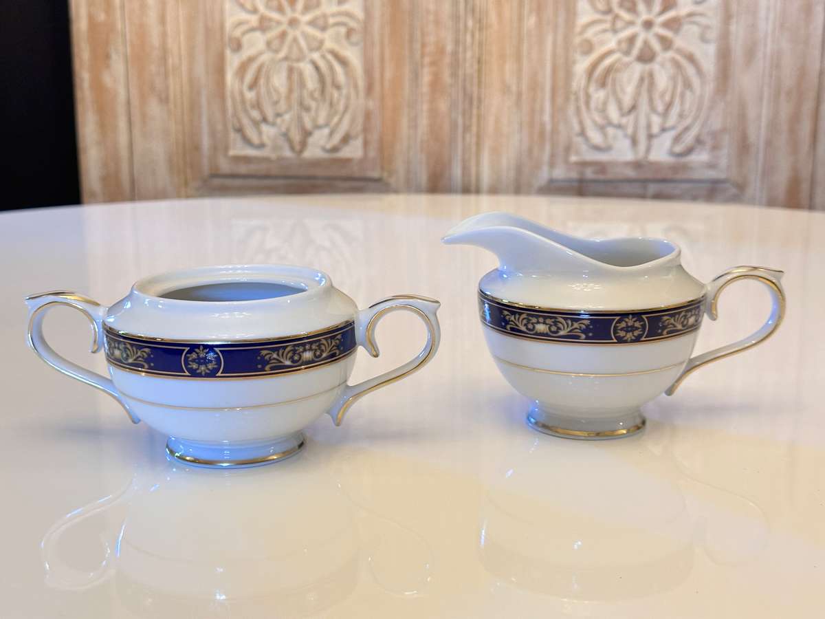 Exquisite ROYAL AVON Impero Blue Sugar & Creamer Set