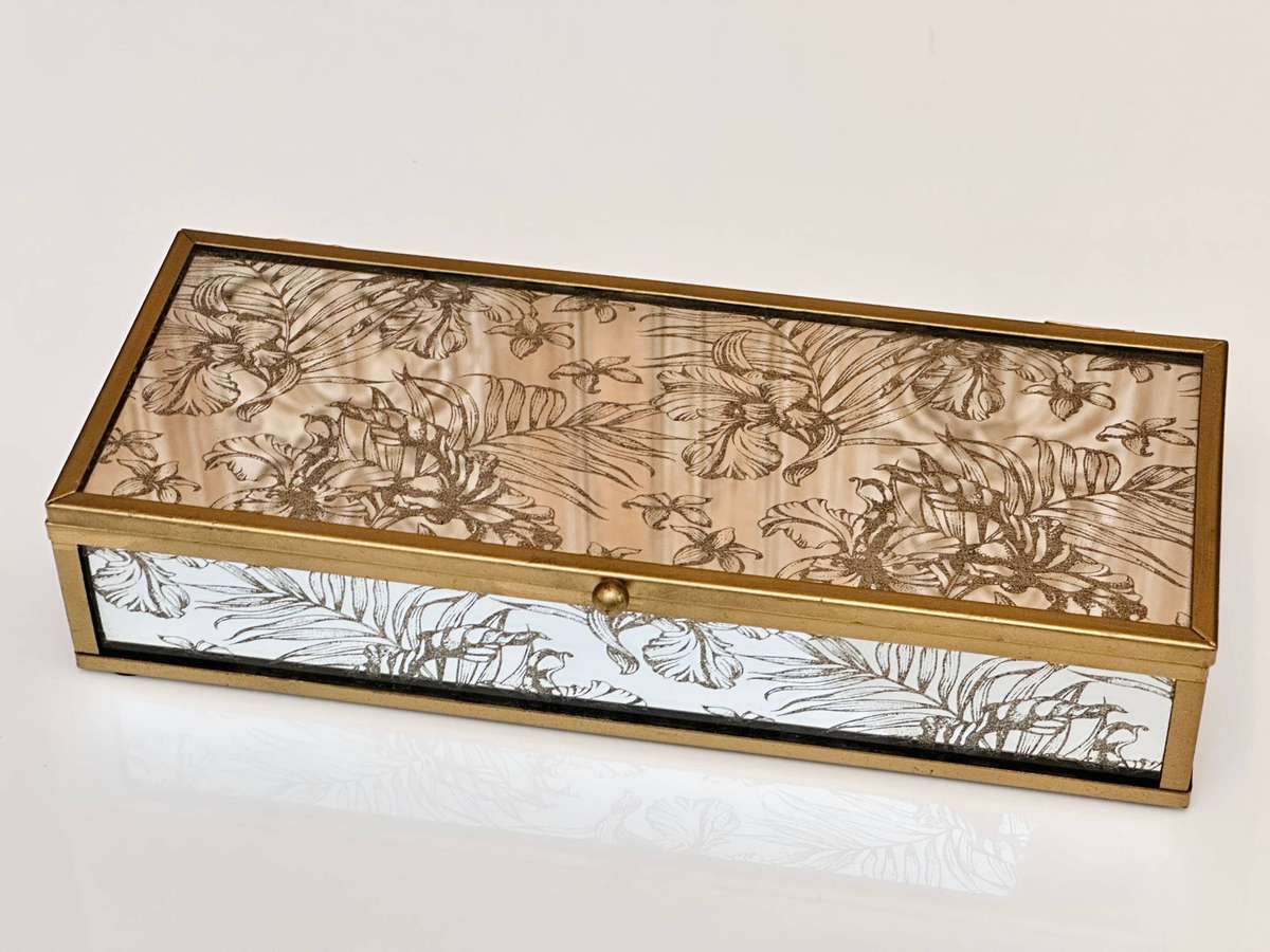 Exquisite Ornate Etched Mirror Jewellery Box
