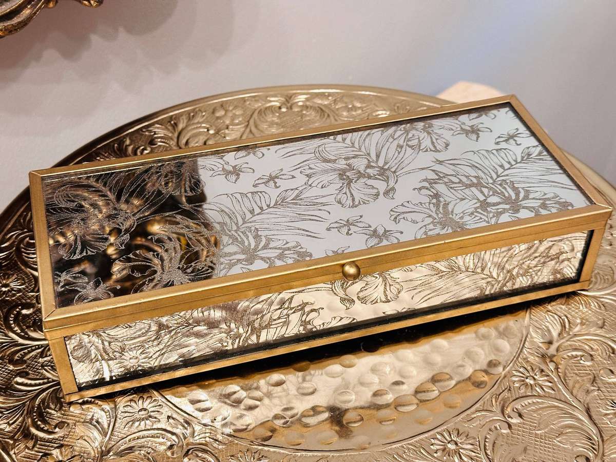 Exquisite Ornate Etched Mirror Jewellery Box