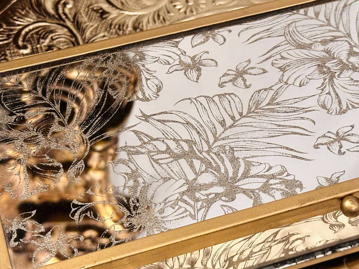 Exquisite Ornate Etched Mirror Jewellery Box