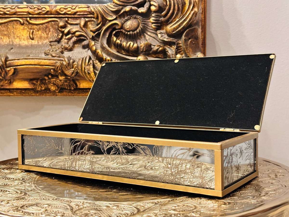 Exquisite Ornate Etched Mirror Jewellery Box