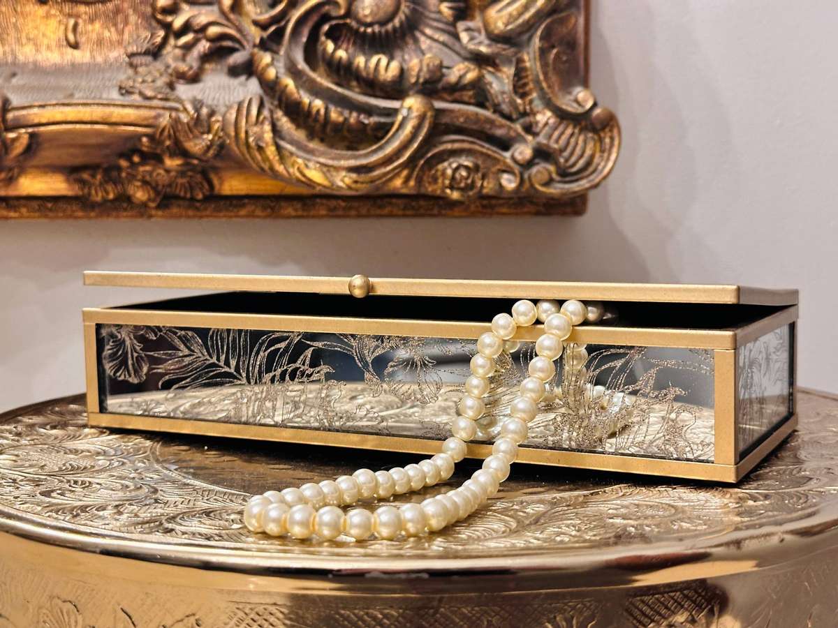 Exquisite Ornate Etched Mirror Jewellery Box