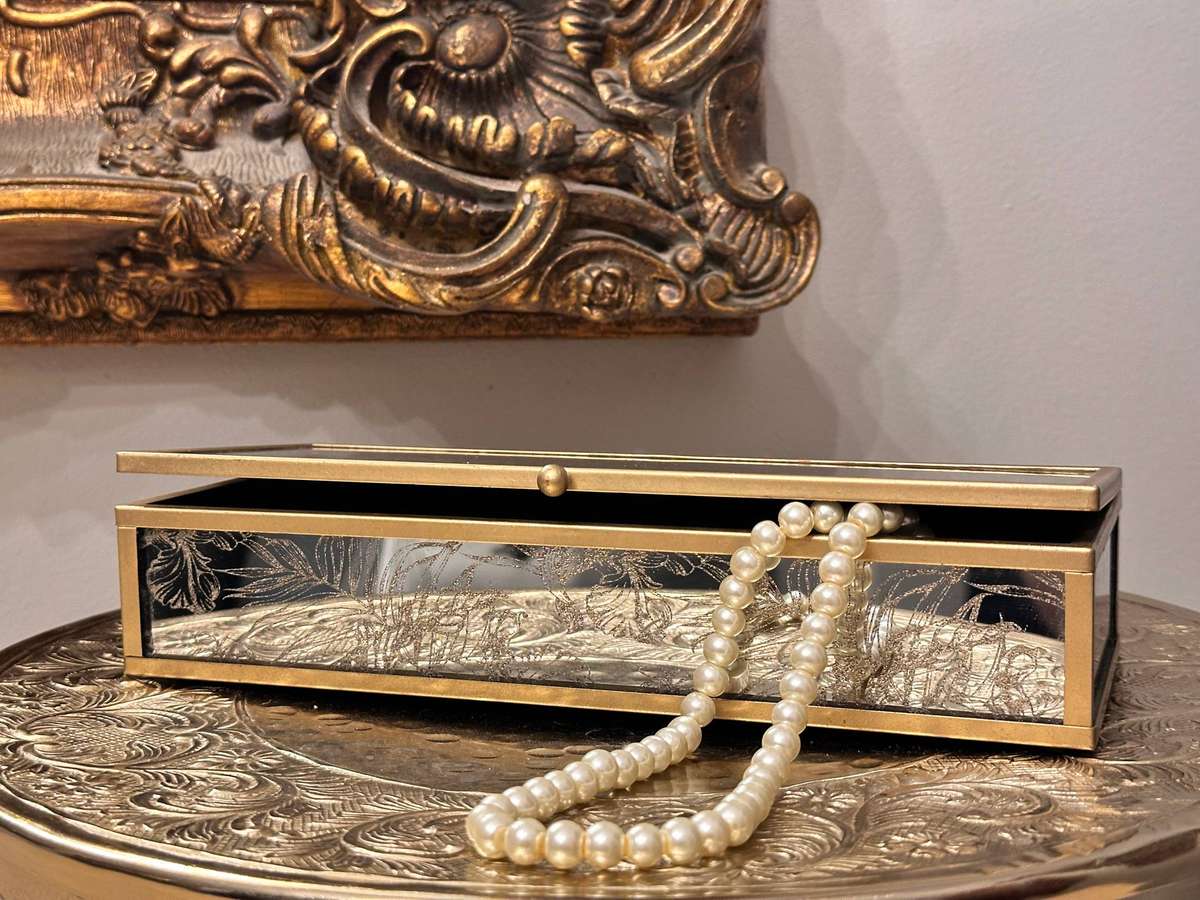 Exquisite Ornate Etched Mirror Jewellery Box
