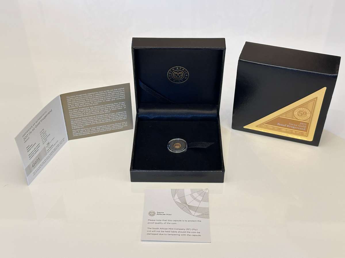 2017 1/50 oz Gold Krugerrand Proof with SA Mint Box & Certificate - 50th Anniversary