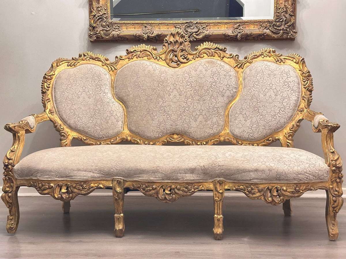 Vintage French Victorian Gilded Louis XV Statement Sofa