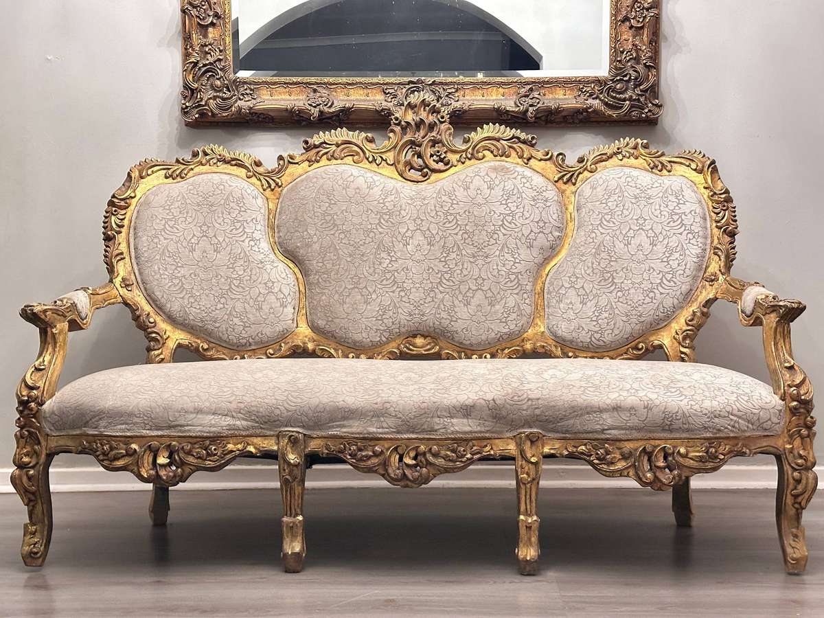 Vintage French Victorian Gilded Louis XV Statement Sofa