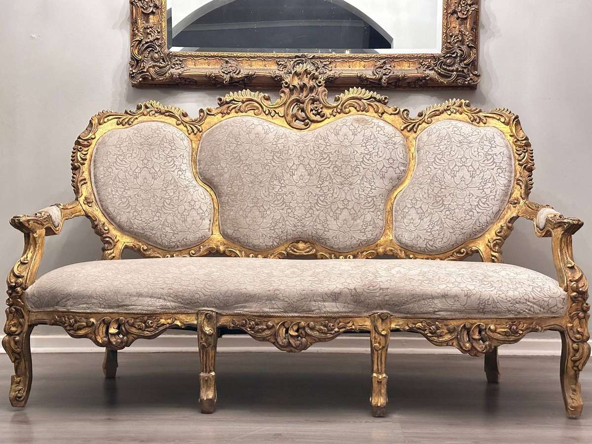 Vintage French Victorian Gilded Louis XV Statement Sofa