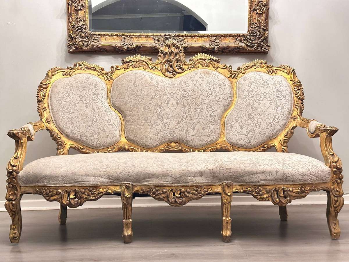 Vintage French Victorian Gilded Louis XV Statement Sofa