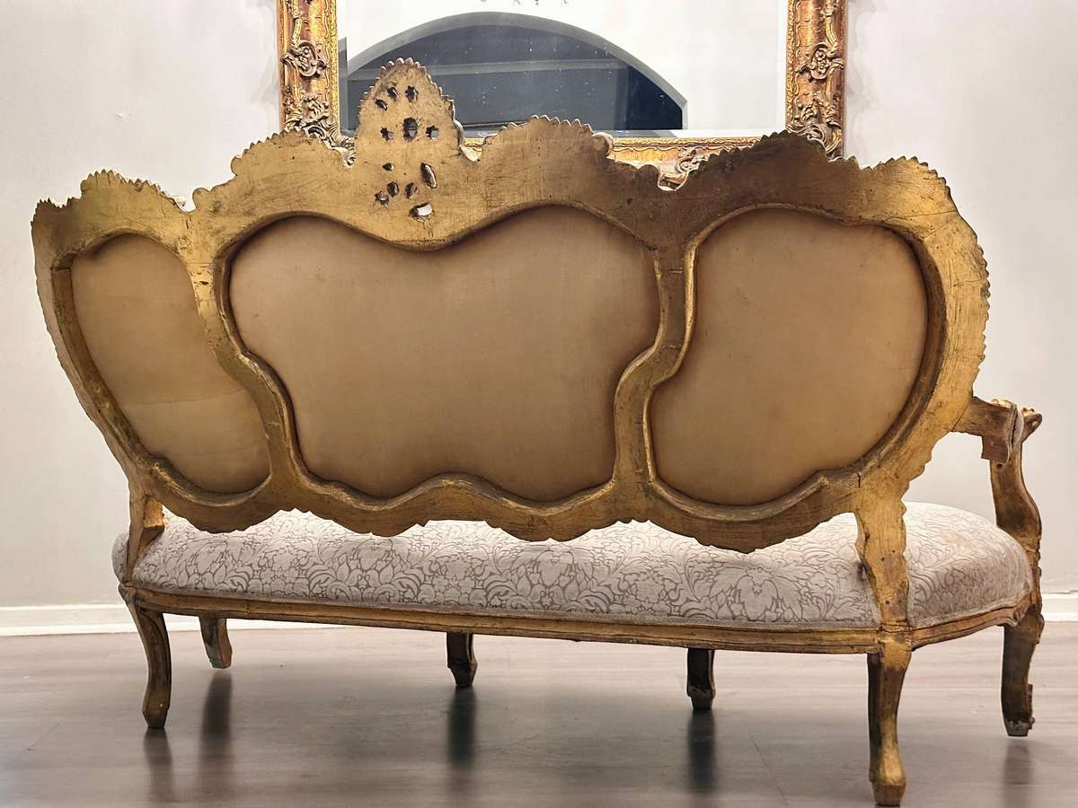 Vintage French Victorian Gilded Louis XV Statement Sofa