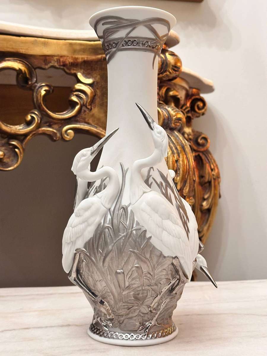 Lladro 2007 Retired Herons Realm Large Collectors Edition Vase with Original Box