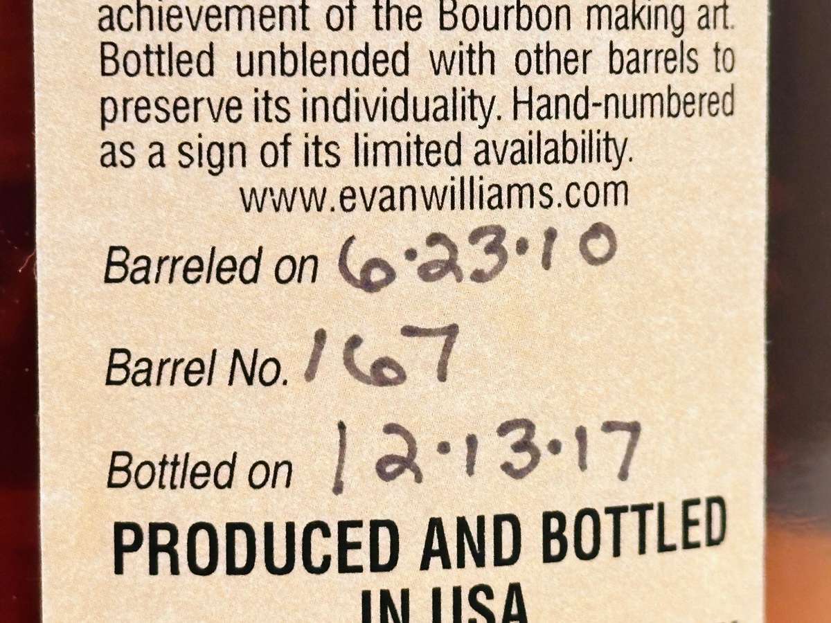 Evan Williams Vintage Single Barrel No 167 Bourbon