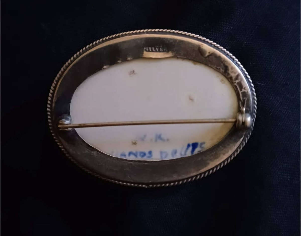 Vintage Sterling Silver Delft Brooch