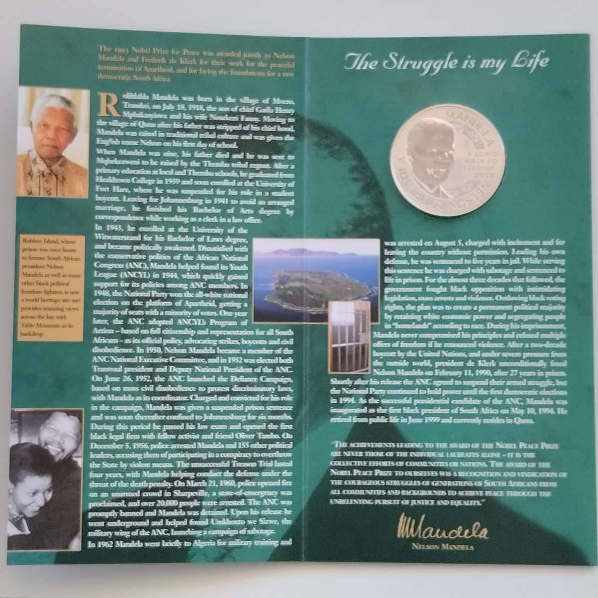 1993 Mandela Noble Peace Prize Commemorative Medal #C0039