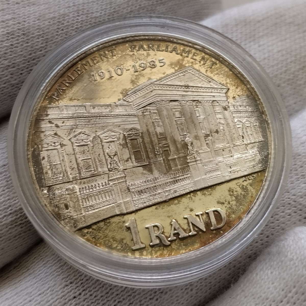 1985 Proof Silver One Rand in Box with Beautiful Toning #C0097