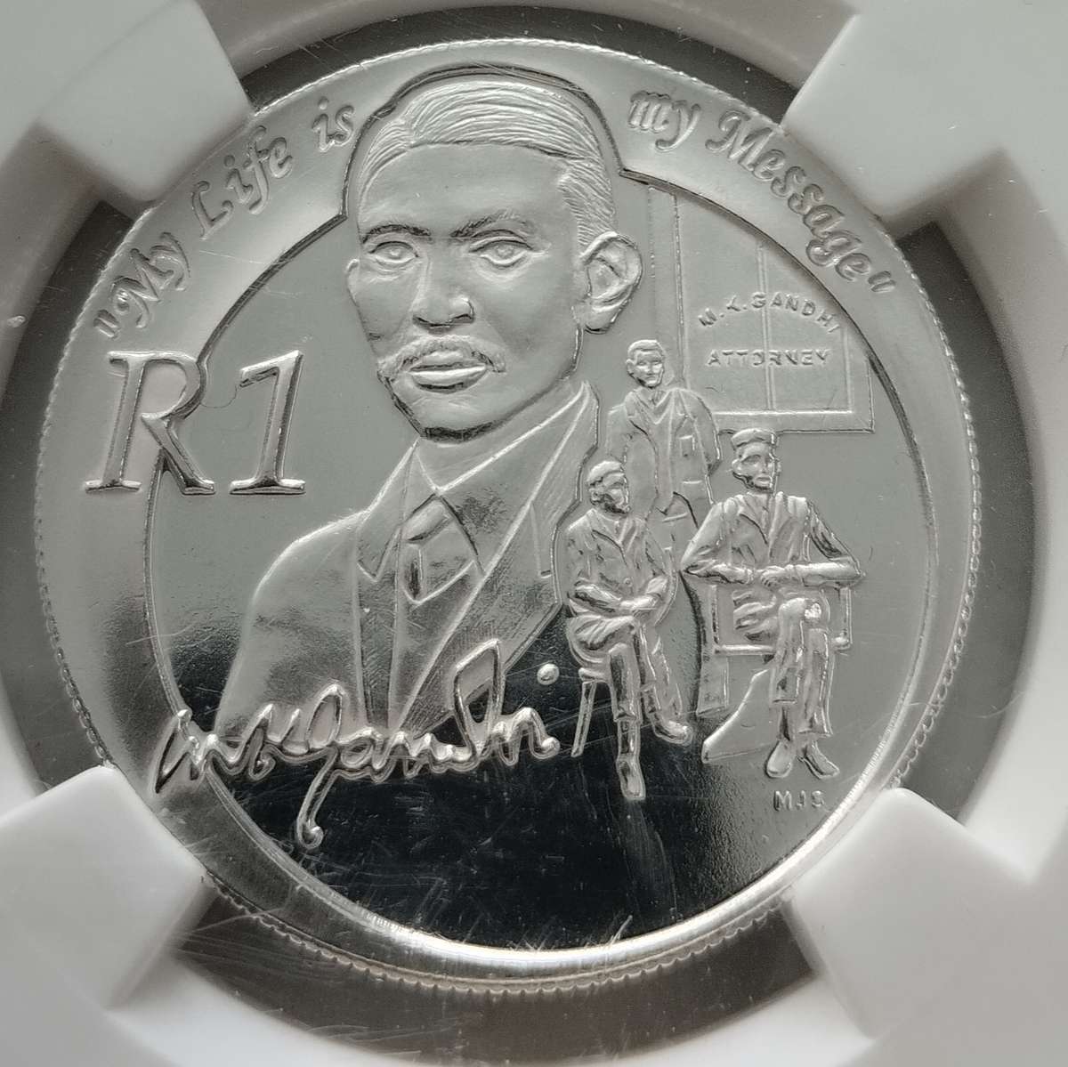 2008 Gandhi Silver One Rand NGC MS68 #C0125