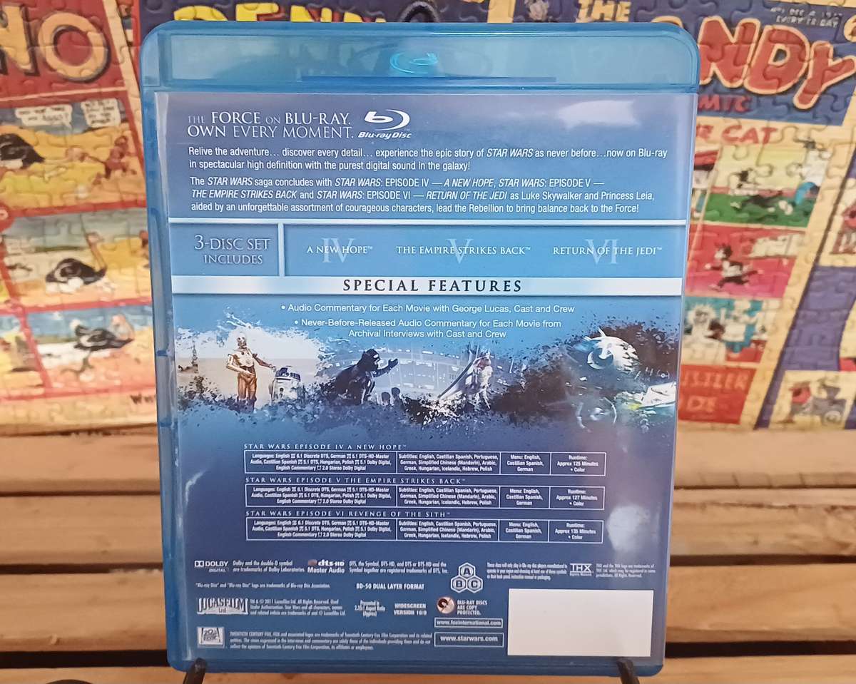 Star Wars Original Trilogy - A New Hope IV, Empire Strikes Back V, Return of The Jedi VI (Blu ray)