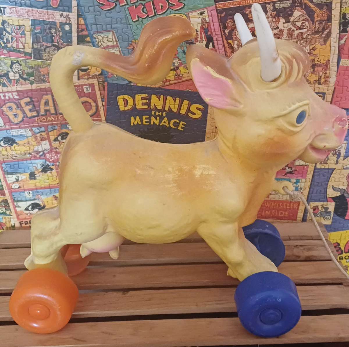 Vintage Rolling Cow Toy