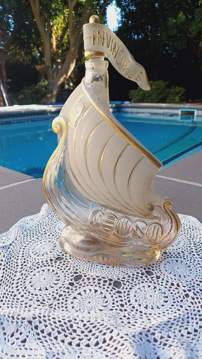 Vintage Cognac Larsen Invincible Glass Sailing Ship Shaped Bottle Decanter