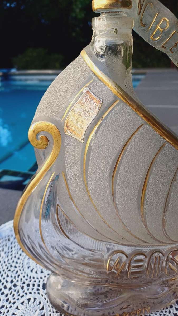 Vintage Cognac Larsen Invincible Glass Sailing Ship Shaped Bottle Decanter