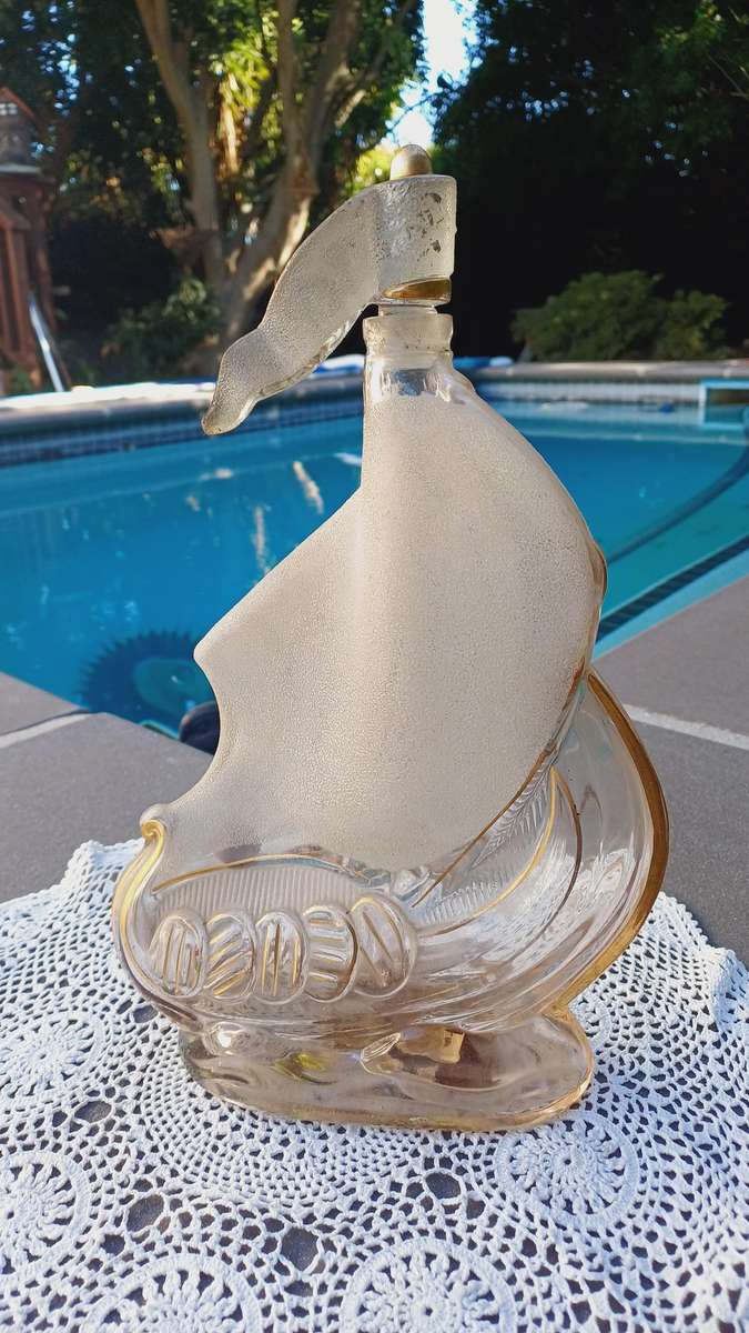 Vintage Cognac Larsen Invincible Glass Sailing Ship Shaped Bottle Decanter