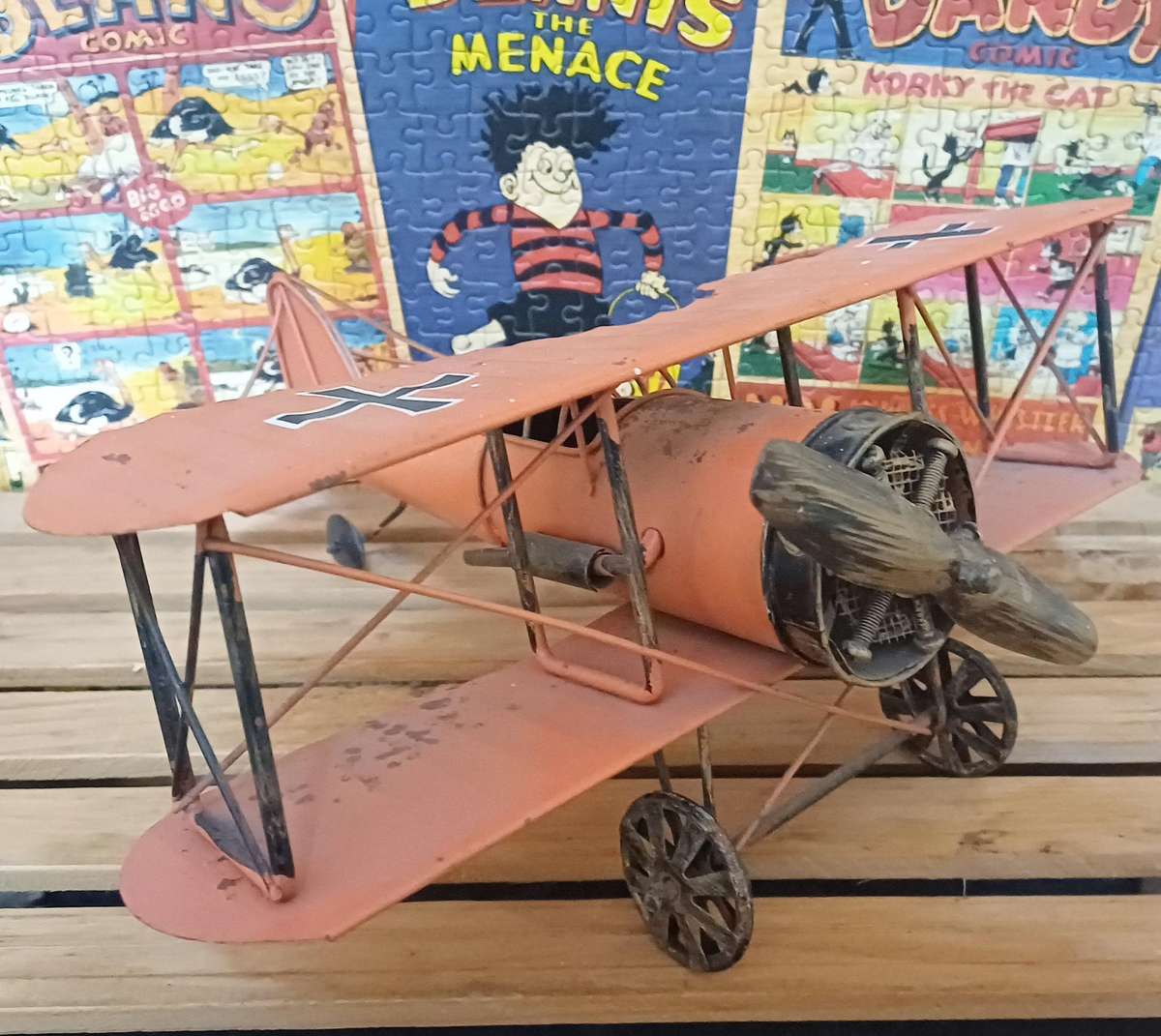 Tin Toy Military Biplane Aircraft
