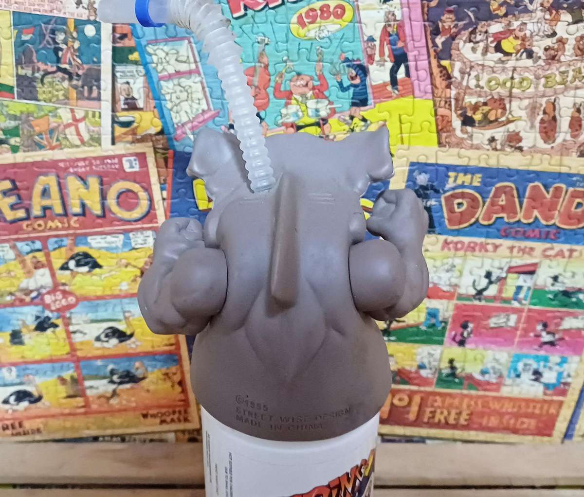 Vintage Street Sharks Hammerhead Jab Pizza Hut Cup Lid Top Toy Figure (1995) + Street Sharks Bottle