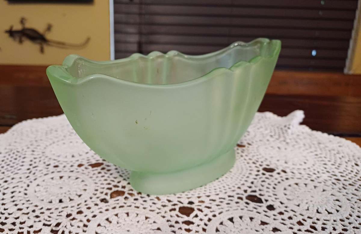 Vintage  Art Deco Frosted Green Glass Vase