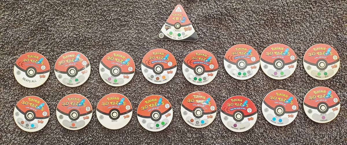 Bundle of Mixed 3D & Normal Pokemon Tazos + Pouch