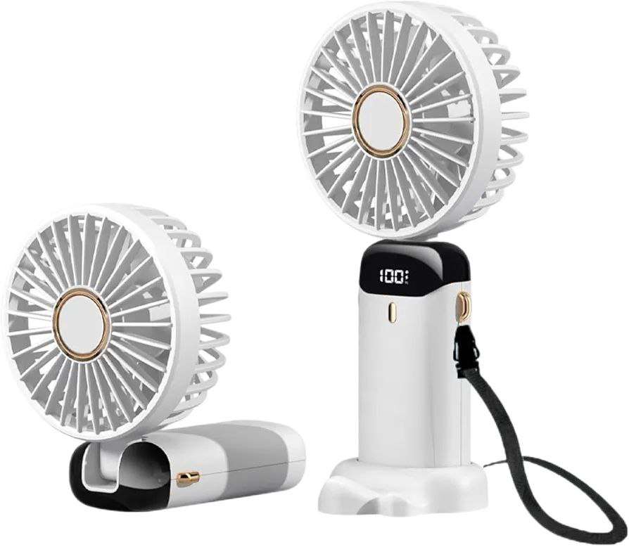 Hand Fan Rechargeable USB Fan with LED Display and Phone Stand