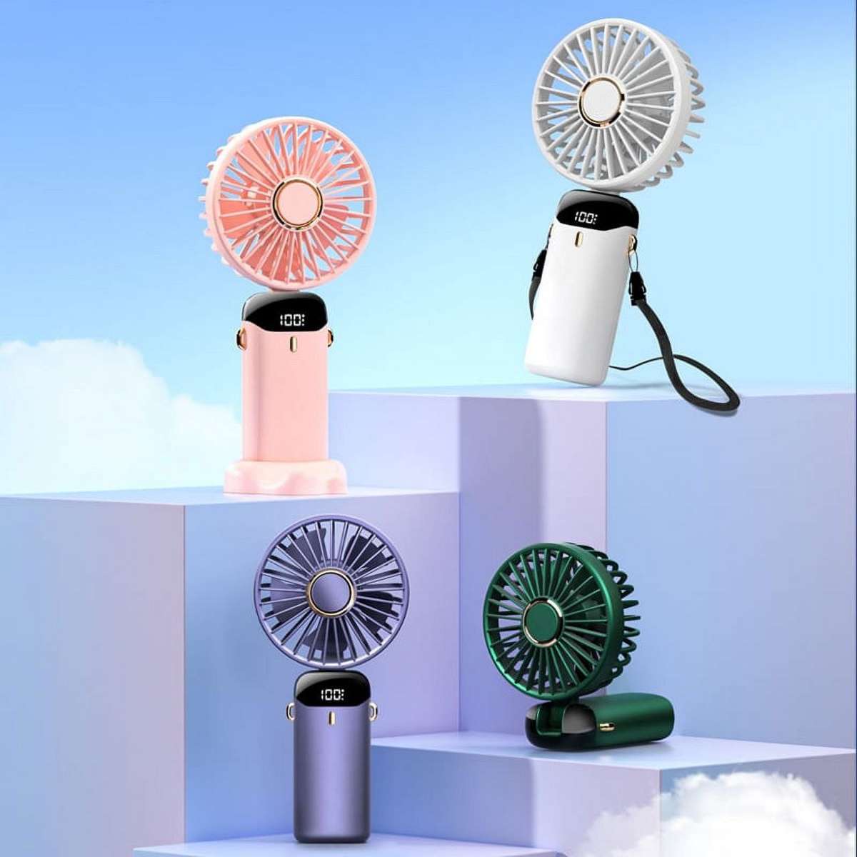 Hand Fan Rechargeable USB Fan with LED Display and Phone Stand