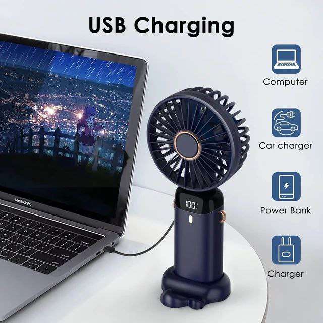Hand Fan Rechargeable USB Fan with LED Display and Phone Stand