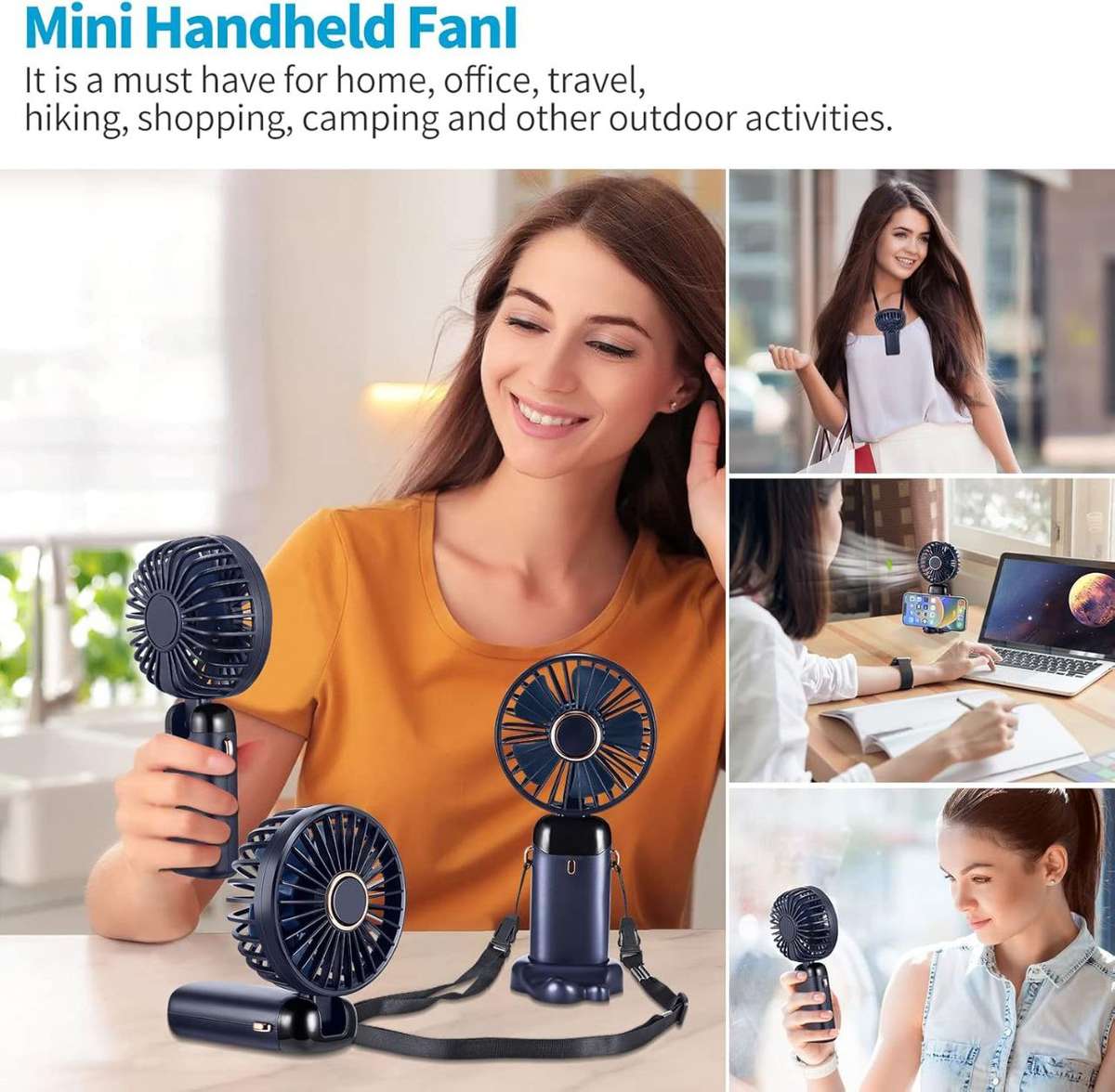 Hand Fan Rechargeable USB Fan with LED Display and Phone Stand