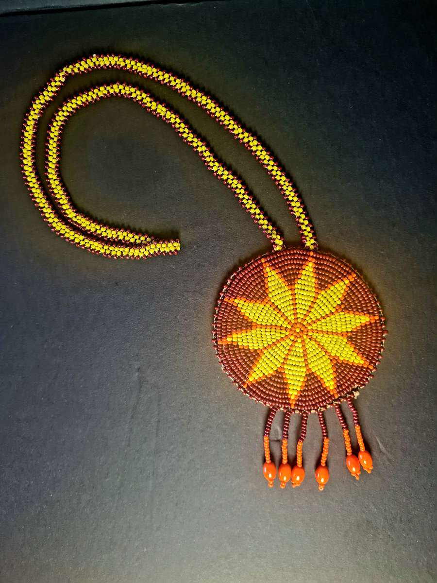 Bead necklace, with pendant. Handmade.