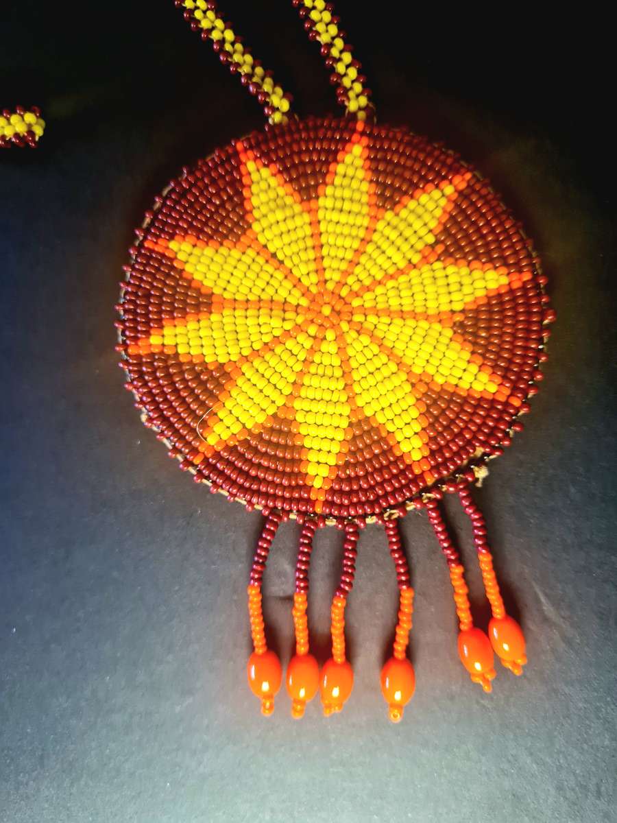 Bead necklace, with pendant. Handmade.