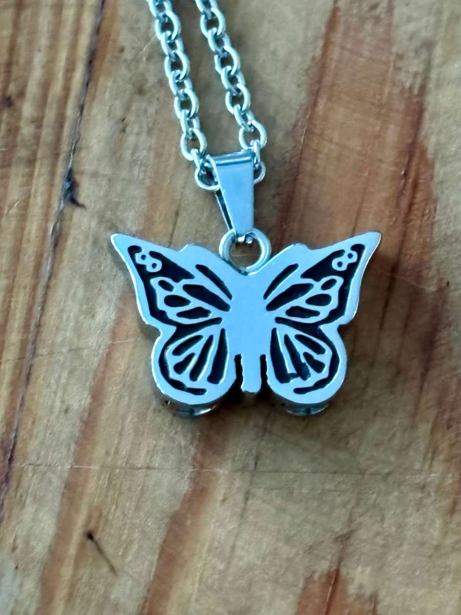 Keepsake urn pendant. Butterfly. Stainless steel.