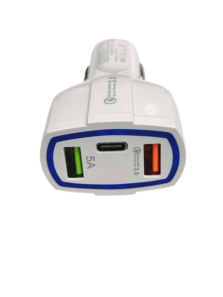 Fast Charging - 3 Port Car Charger 2 USB And 1 Type C With Type Cable