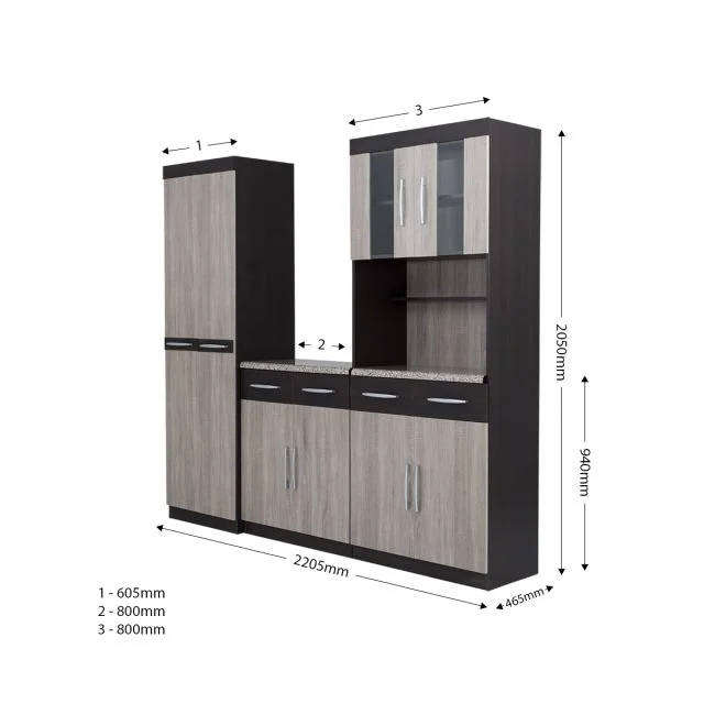 3 Piece Kitchen Cabinet Unit Storage System Light Brown Finish