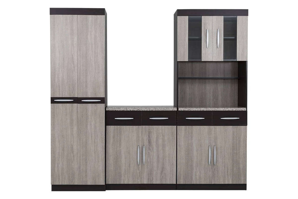 3 Piece Kitchen Cabinet Unit Storage System Light Brown Finish