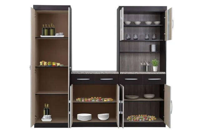 3 Piece Kitchen Cabinet Unit Storage System Light Brown Finish