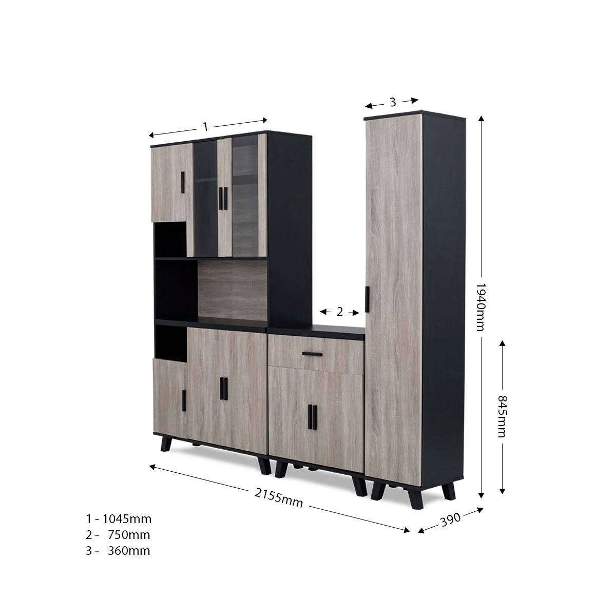 3 Piece Kitchen Cabinet Unit Storage System Napa Finish