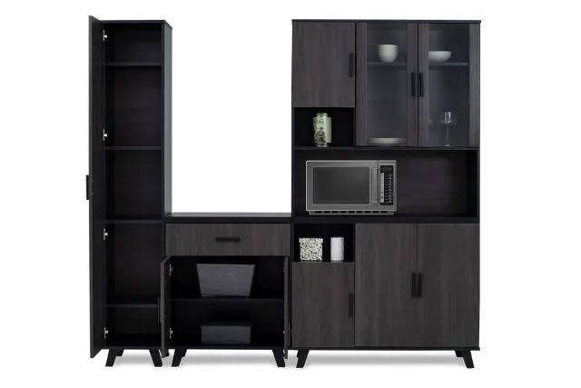 3 Piece Kitchen Cabinet Unit Storage System Grey Finish