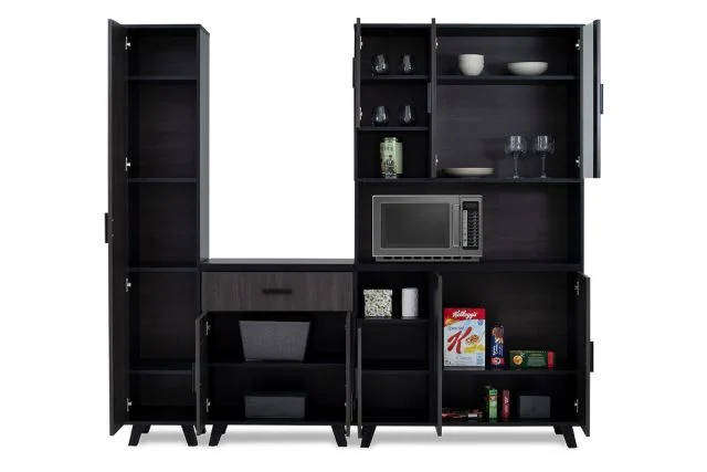 3 Piece Kitchen Cabinet Unit Storage System Grey Finish
