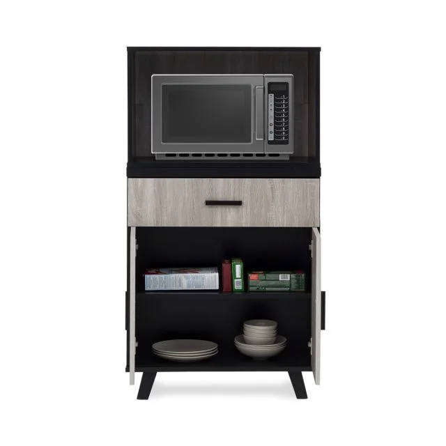 Microwave Storage Cabinet Modern Kitchen Unit Napa Finish Black Handles