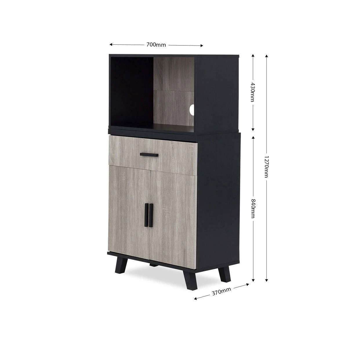 Microwave Storage Cabinet Modern Kitchen Unit Napa Finish Black Handles