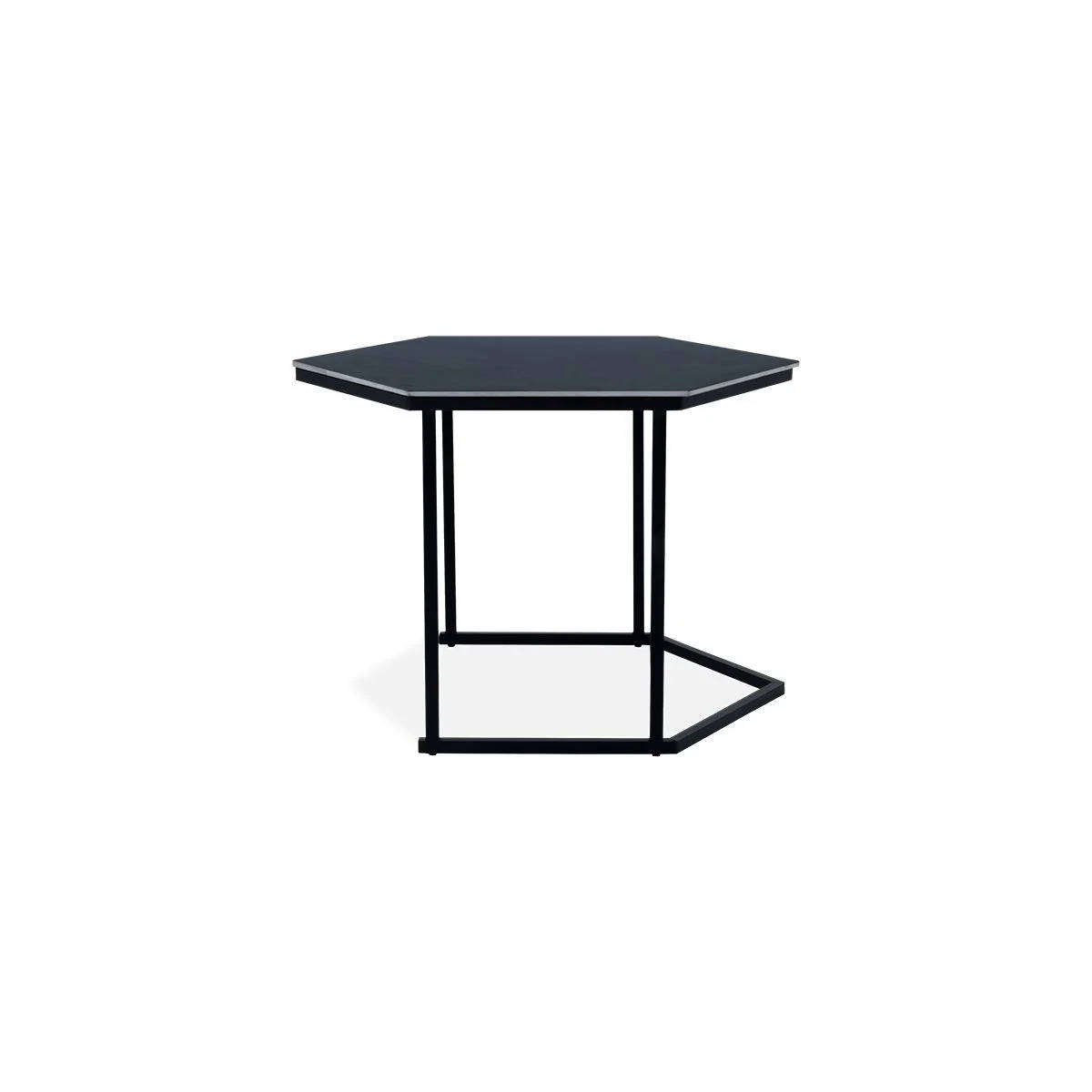 Modern 3-Piece Coffee Table Set Black Marble-Look Hexagonal Tables