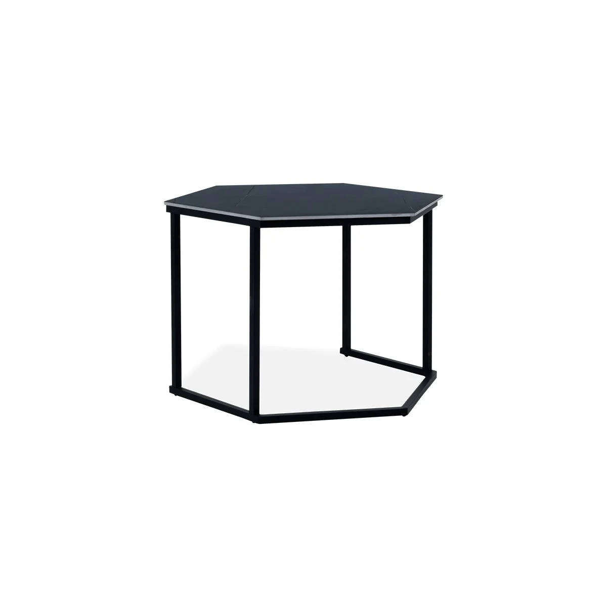 Modern 3-Piece Coffee Table Set Black Marble-Look Hexagonal Tables