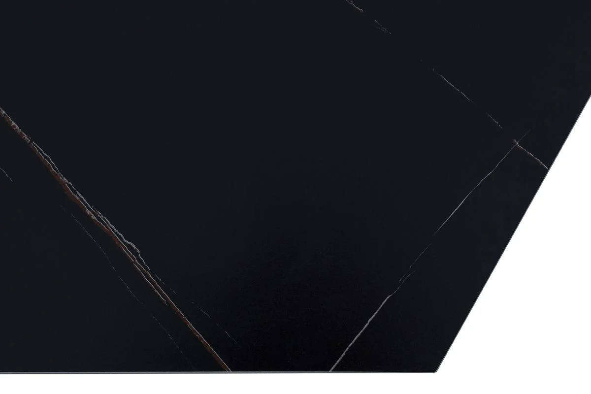 Modern 3-Piece Coffee Table Set Black Marble-Look Hexagonal Tables