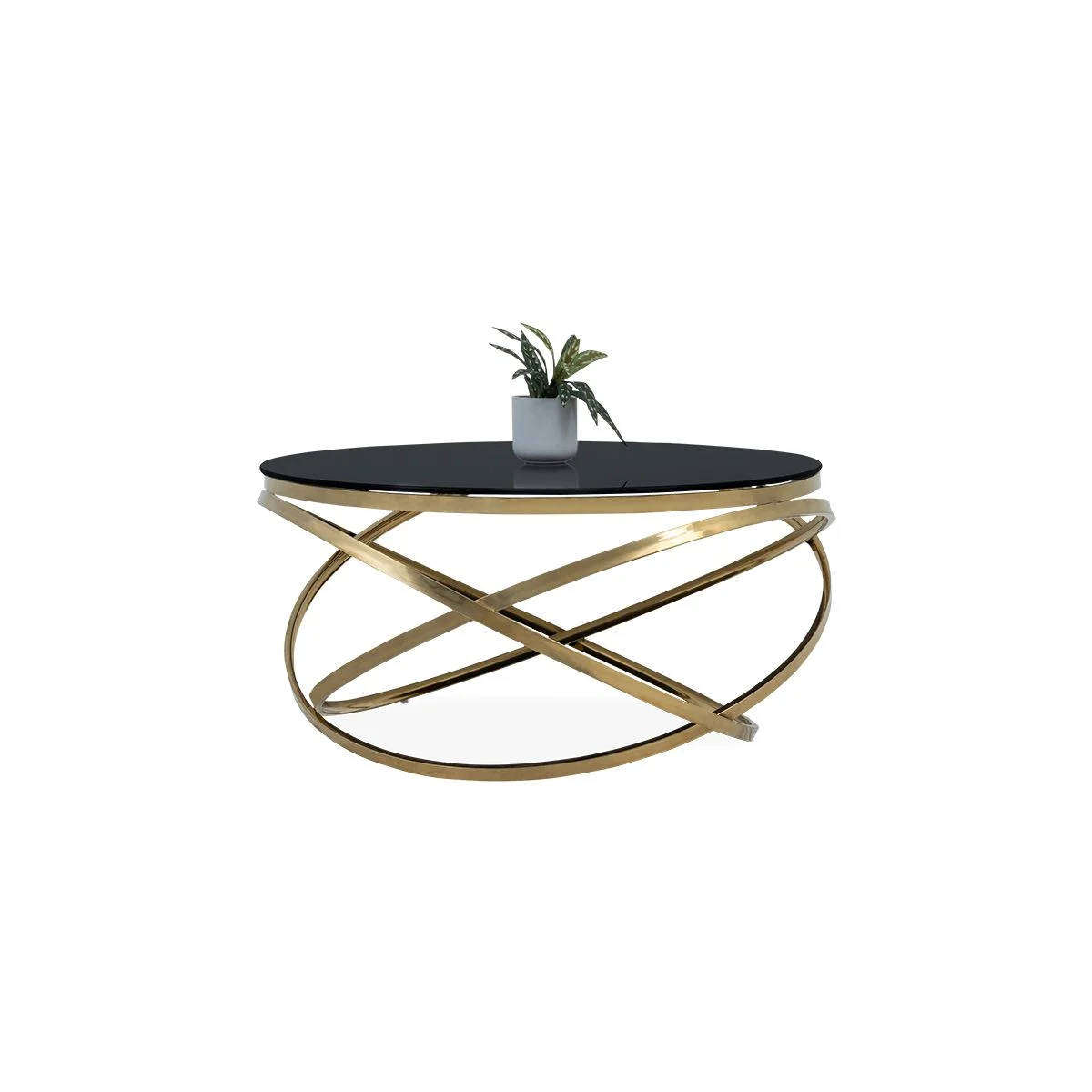 Modern Coffee Table Black Glass Top Gold Finish